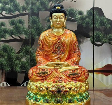 Tôn tượng bổn sư thích ca mâu ni đồng men cổ 